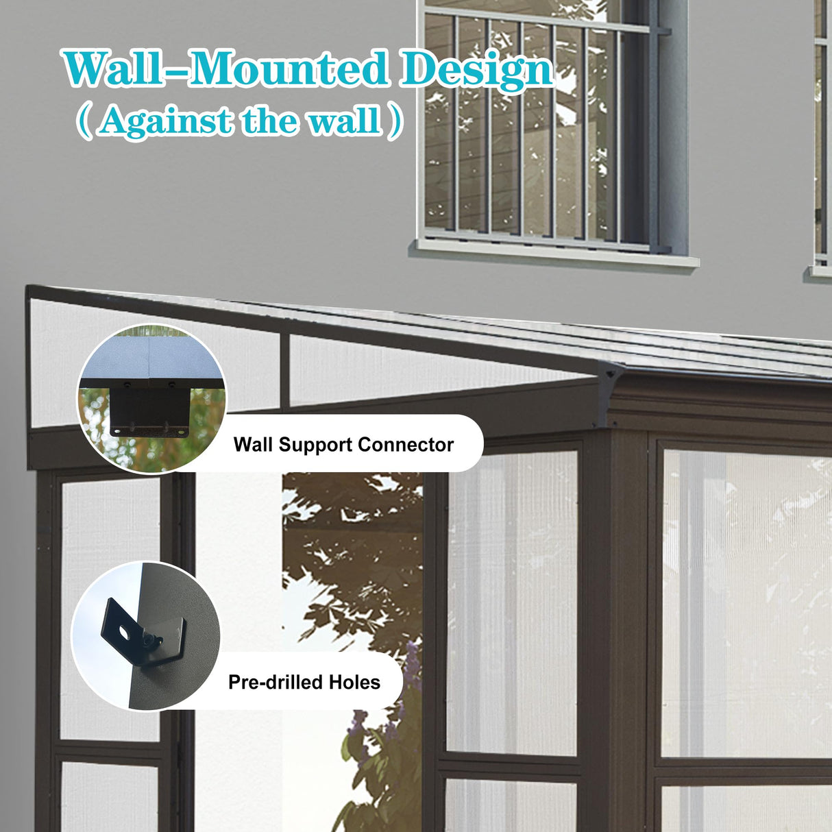 SHPAI 10x12FT Wall Mounted Sunroom, Outdoor Permanent Lean-to Solarium with Detachable Polycarbonate Roof, 2 Lockable Sliding Doors, Aluminum Gazebo Against The Wall Sun Room for Garden Patio Deck SHPAI
