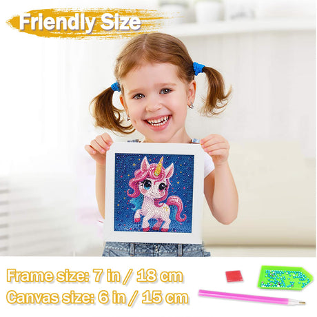 lesaonsy Diamond Painting Kit with Frame - 6 Inch Pre-Framed Animal Art | Beginner-Friendly DIY Craft Gift for Teens & Adults | Complete Set with Tools, Gem Art Kits Gift (Cartoon Unicorn) lesaonsy
