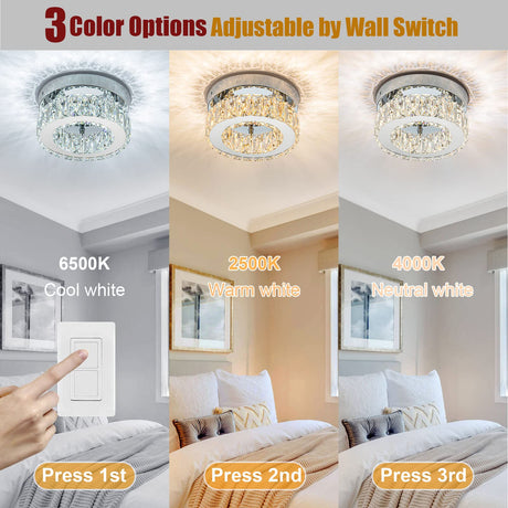 Mini Modern Crystal Chandeliers Flush Mount Ceiling Light Fixture LED Mini Chandeliers with Crystals Hallway Light Bedroom Chandelier for Bathroom Kitchen Office HomLaiting