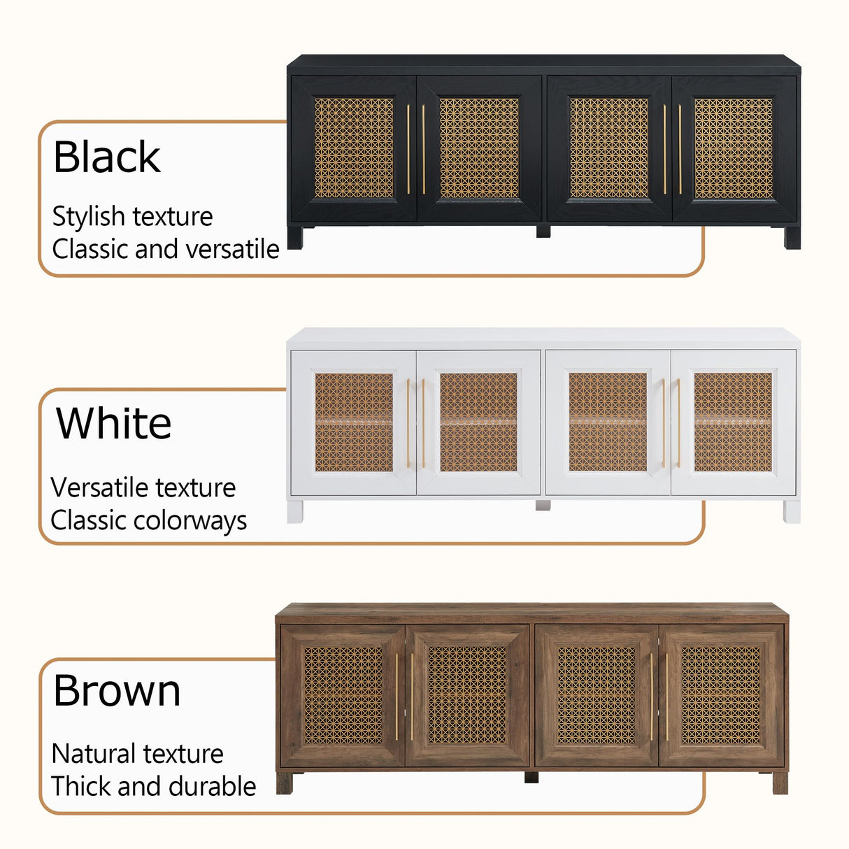 JYED Mid Century Modern TV Stand for TVs up to 75", with Gold Hollow Metal Mesh Decorated, Boho TV Console with Storage Cabinets, Black TV Stand for Living Room, 69.5"x15.6"x24.8" JYED DECOR