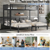 Mirightone Metal Triple Bunk Bed for Kids,Heavy Duty Triple Twin Bunk Bed with Ladder & Storage Shelf, Convertible 3 Bed Bunk Beds for Girls Boys Teens,Can be Separated into 3 Beds, Black Mirightone