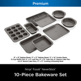 Ninja B39010 Foodi NeverStick Premium 10-Piece Bakeware Sheet Set, Oven Safe up to 500⁰F, with (2) Baking Sheets, Cookie Sheet, Loaf Pan, Muffin Pan, (4) Cake Pans & Cooling/Roasting Rack, Grey Ninja
