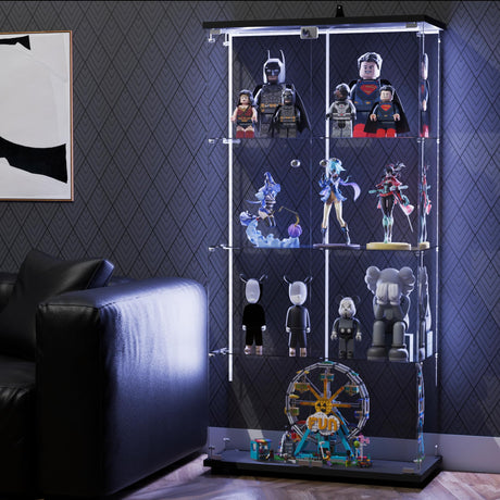 Casaphoria RGB Glass Display Cabinets, 4-Tier Display Cabinets with Glass Doors, Double-Doors Curio Cabinets, Toy Display Cabinets and Curio Cabinets for Collectibles Casaphoria