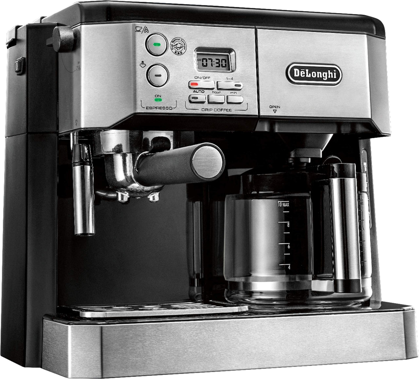 DeLonghi BCO430 Combination Pump Espresso and 10-Cup Drip Coffee Machine with Frothing Wand, Silver and Black