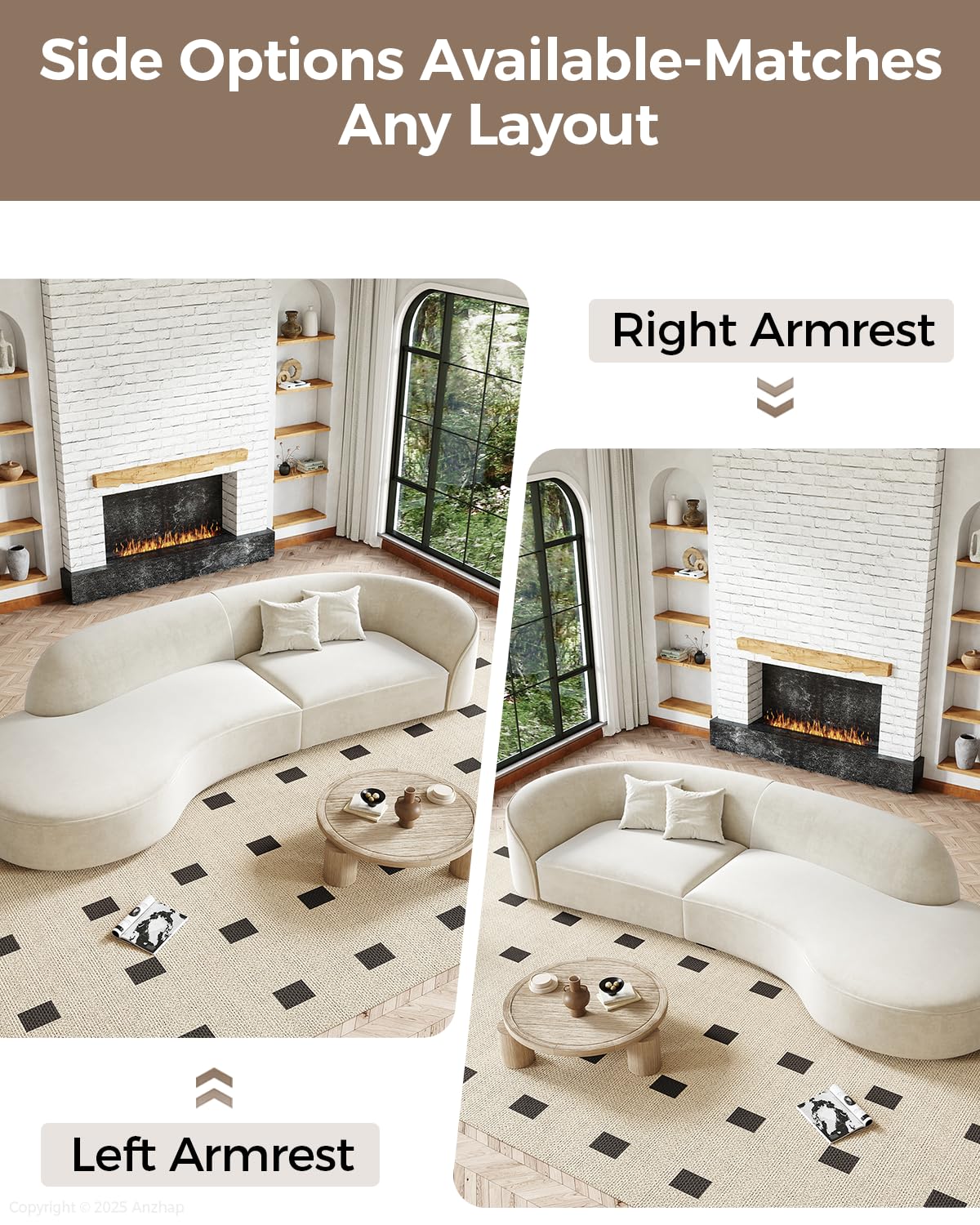 Anzhap 110" Luxury L-Shaped Curved Sofa – Modern Plush Microfiber Couch with Rounded Corners, Ergonomic High-Density Foam, Solid Wood Frame, Elegant Living Room Couch,Left Anzhap