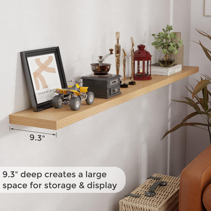 Oak Floating Shelves 72 Inch Long, 9.3" Deep Shelves Wall Mounted, 72"x9.3" Fireplace Mantel, Deep Storage Shelves for Home & Office, Rustic Large TV Stand - 9.3" D x 72" W x 1.5" H, 1 Pack