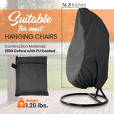 SerenelifeHome Hanging Egg Chair Cover-75" x 45" Waterproof/Windproof Dust Protector w/ Zipper & Hem Cord, Suitable for Most Outdoor Swing/Pod Chairs,Perfectly Fits Model SLGZ0EGG, One Size, Black SereneLife