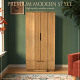 Yechen 64" Fluted Armoire Wardrobe Closet with Doors and Drawer, Wooden Wardrobe Closet Cabinet with Adjustable Shelve, Modern Small Armoires Storage Clothes, Coats for Bedroom, Natural Yechen
