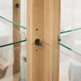 HRVEOCEI Curio Cabinet with Lighted, Display Cabinet with Glass Doors, Corner China Cabinet with Tempered Adjustable Glass Shelves & Carved Decoration(Light Oak, Tall) HRVEOCEI