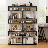 Tangkula 6-Tier S Shaped Bookcase, 64" Tall Modern Geometric Bookshelf with Anti-Tipping Kit, Home Office Freestanding Decorative Storage Display Shelf Room Divider for Living Room Study (1, Black) Tangkula