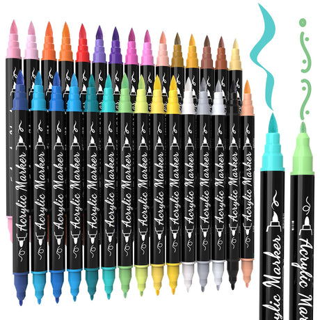 TOSHARE 30 Colors Acrylic Paint Markers, Waterproof Dual Tip Acrylic Paint Pens with Brush and Fine Tip, Markers Set for Paper, Rock, Wood, Canvas, Glass, Ceramic and DIY Crafts Making Art Supplies TOSHARE