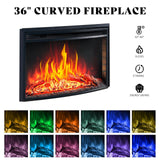 AMERLIFE 70" Curved Fireplace TV Stands with 36'' Electric Fireplace, Farmhouse LED Entertainment Center for TVs up to 80'' with Glass Door & Adjustable Shelves, Wash Gray AMERLIFE