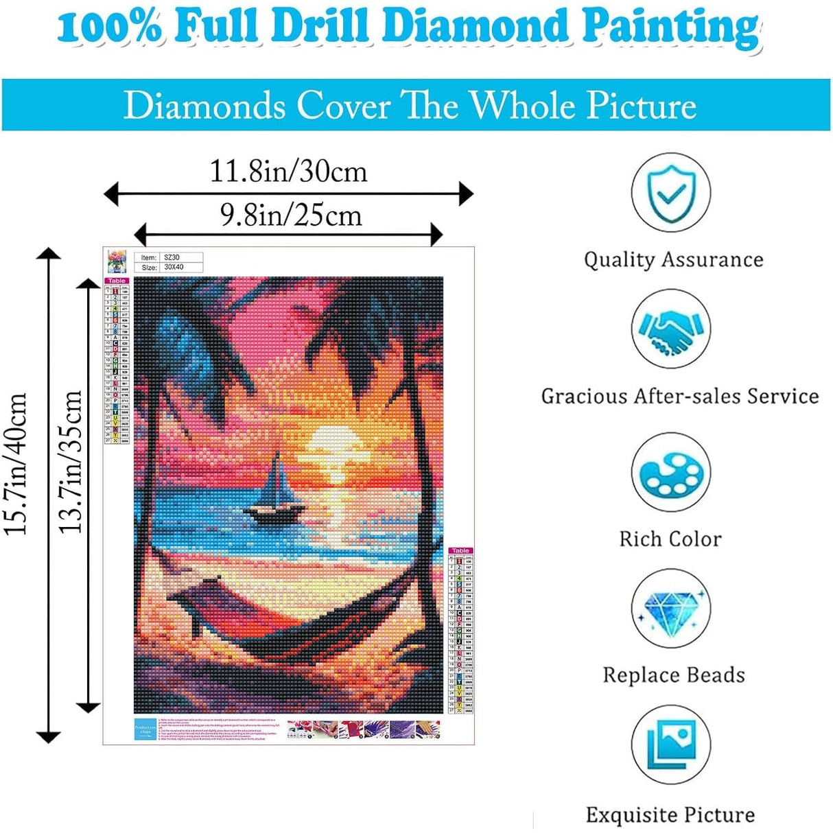 T.HENV Diamond Art Kits for Adults, 6 Packs Summer Beach Daimond Paint by Numbers Kit for Adults, 5D DIY Diamond Painting Kit, Crystal Gem Art Kits for Home Wall Deacor, Living or Bedroom, 12x16 inch T.HENV