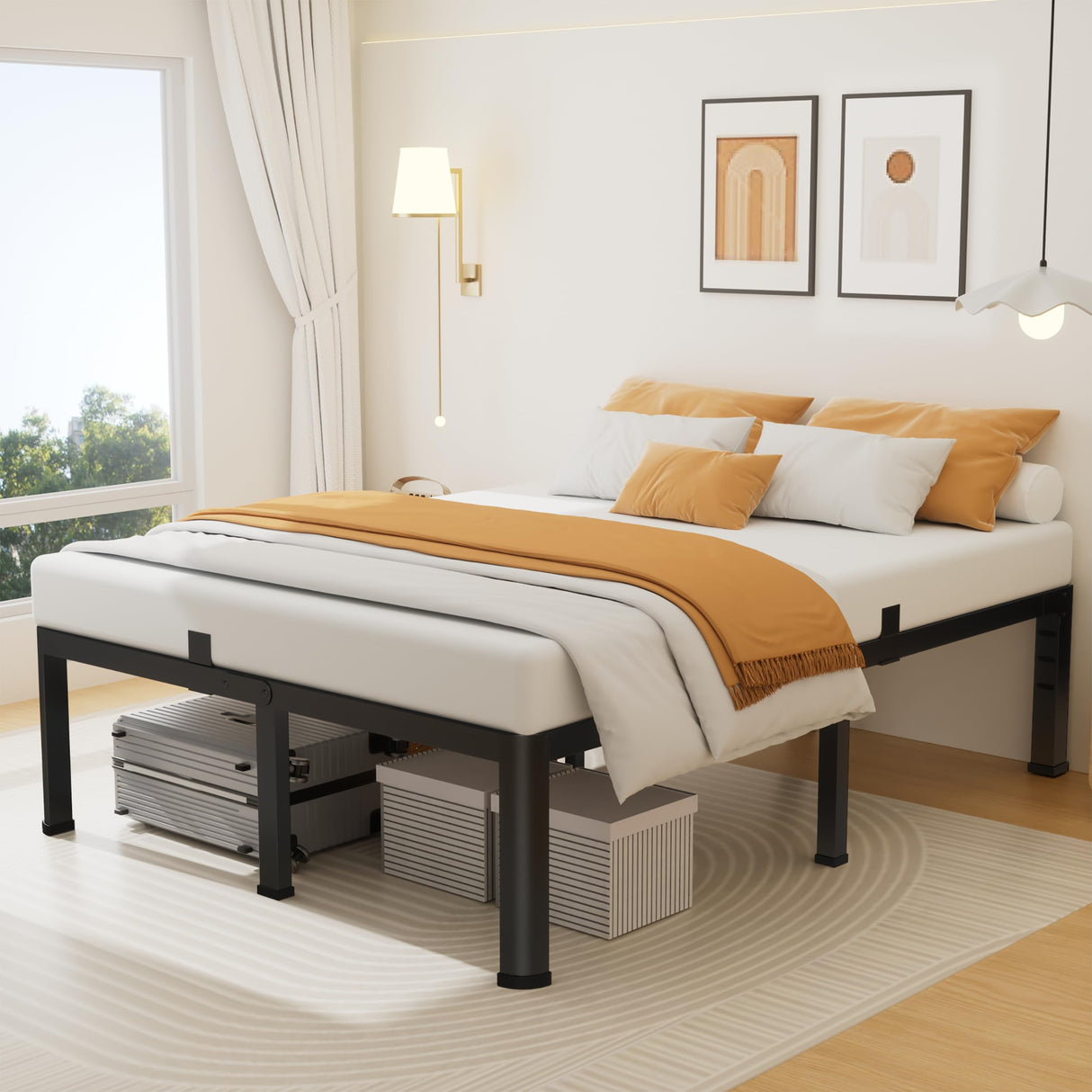 Superay 20 Inch Queen Size Metal Platform Bed Frame with Round Corners, Storage Space Under High Bed Frame-Heavy Duty Steel Slats Support, Noise Free - Easy Assembly - No Box Spring Needed Superay
