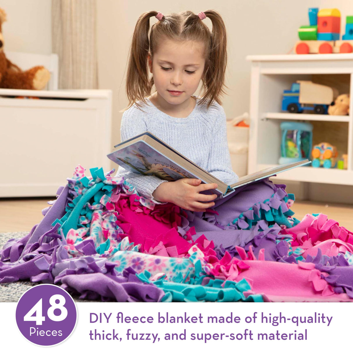 Melissa & Doug Created by Me! Flower Fleece Quilt No-Sew Craft Kit (48 squares, 4 feet x 5 feet) Melissa & Doug