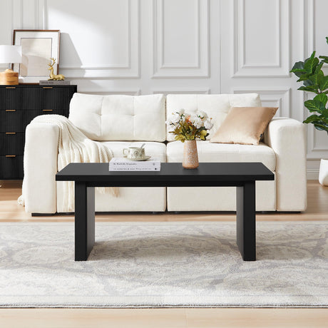 RUSTYER Rectangular Fluted Coffee Table, Farmhouse Wood Coffee Table Mid Century Modern Center Table Boho Living Room Tables for Living Room Office (Black, 19.69" D x 43.3" W x 17.72" H) RUSTYER
