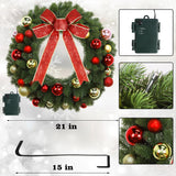 Juegoal 21 Inch Pre-Lit Christmas Wreath with Metal Hanger, Lighted Xmas Folded Wreath with 60 LED Lights, Red Bow and Colorful Balls, Battery Operated & Timer for Outdoor Home Window Wall Front Door Juegoal