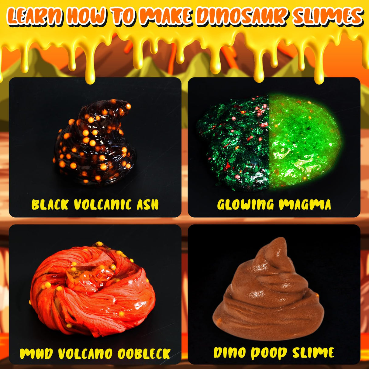 Trubic Dinosaur Slime Making Kit for Boys, Butter and Crystal Slime, Glow in The Dark and Add-ins with Storage Box, Dino Figurines with Lava, DIY Birthday Party Favors Gift Toys for Kids 6-12 Trubic