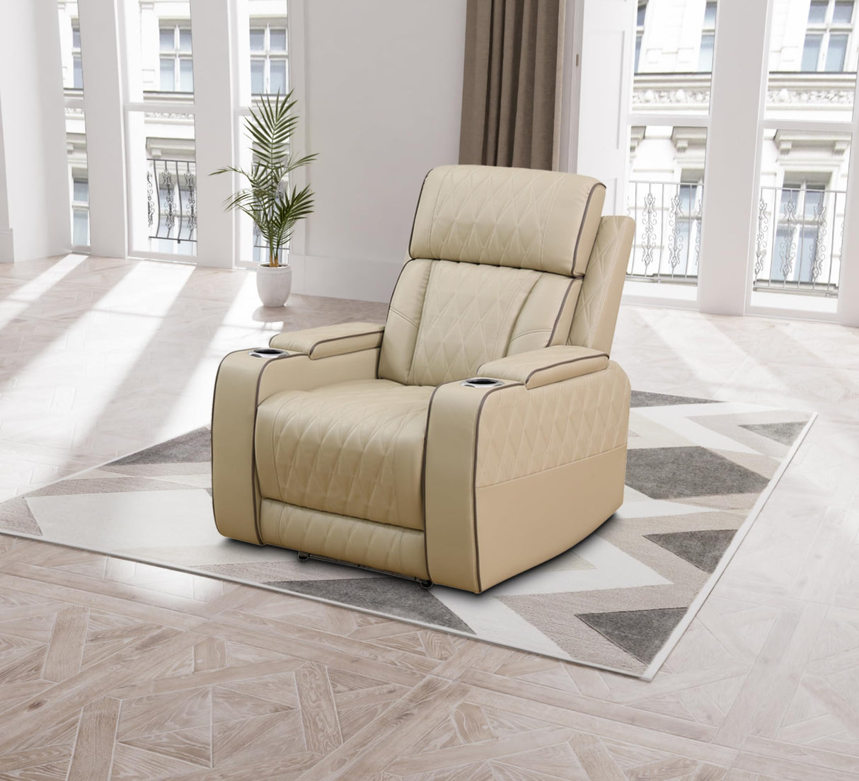 Ocstta Power Recliner Sofa Set with LED, Breathing Leather Living Room Furniture, Leather Couches Reclining Sofa with Cup Holders/Storage/USB Ports (3 Piece Living Room Set, Khaki) Ocstta