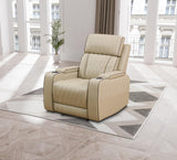 Ocstta Power Recliner Sofa Set with LED, Breathing Leather Living Room Furniture, Leather Couches Reclining Sofa with Cup Holders/Storage/USB Ports (3 Piece Living Room Set, Khaki) Ocstta