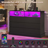 Hasuit Black Dresser for Bedroom with LED Lights and Charging Station, 51.2" Long Dresser Chest of Drawers with Large Drawers and Open Space, Modern 6 Drawer Dresser for Bedroom, Living Room, Entryway Hasuit