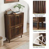 Shoe Cabinet, Shoe Storage Cabinet with Louvered 2 Flip Drawers, Narrow Shoe Cabinet Storage for Entryway, Freestanding Shoe Organizer Cabinet with Golden Handles, Slim Shoe Rack Cabinet (Walnut) Algherohein