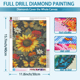 TOPMCYSG Sunflower Diamond Art Kits for Adults,Flowers Butterfly 5D Diamond Painting Kits for Beginners,DIY Round Full Drill Diamond Dots Paintings Picture Gem Art Crafts for Home Wall Decor 12x16 in TOPMCYSG