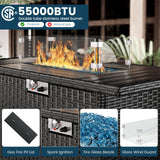 VONZOY 13 Piece Patio Furniture Set with Fire Pit Table, Outdoor Sectional Conversation Sets Black Wicker Rattan Sectional Sofa for Patio Garden Backyard, 4'' Thickened Cushion VONZOY