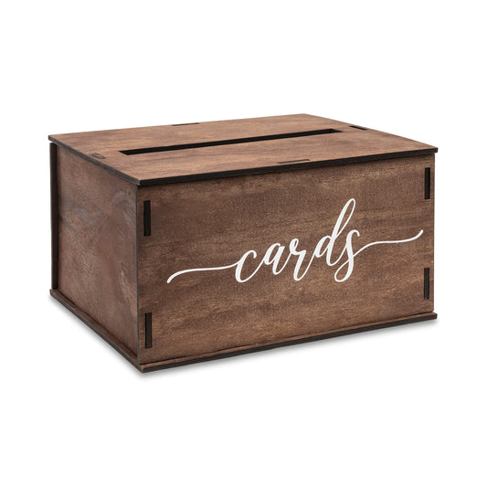 Wooden Wedding Card Box with Slot & Lid | Decorations for Reception for Wedding Gifts & Money | Baby & Bridal Shower, Graduation - Standard Size