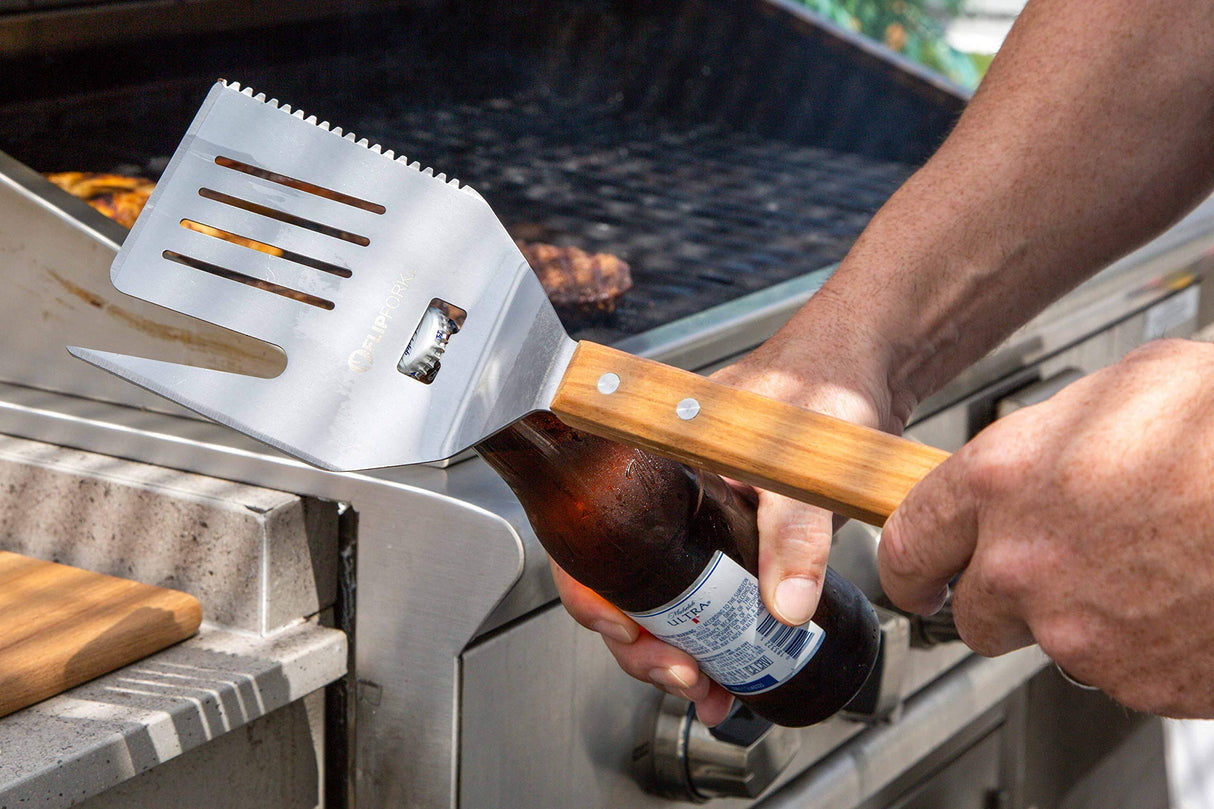 FlipFork Boss - 5 in 1 Grill Spatula with Knife, Fork, Bottle Opener and Turner BBQ Tools. All in One Grill Accessories Set for Outdoor Grills. 18 inch Grilling Accessories BBQ Set FLIPFORK