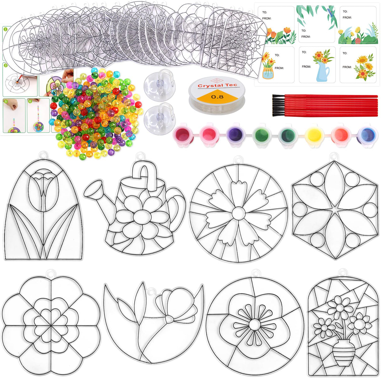 WorldBazaar Summer Flower Suncatchers Crafts for Kids 24 Sets DIY Window Painting Art Suncatchers Decoration Christmas Birthday Wedding Party Supplies WorldBazaar