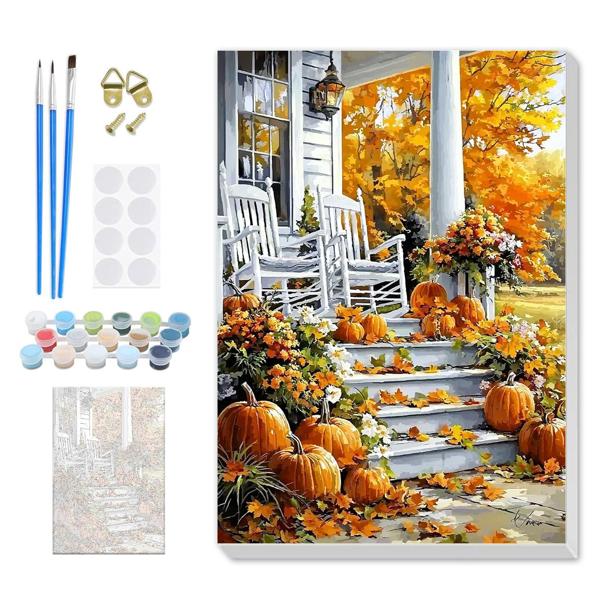 SENQAO Halloween Paint by Numbers for Adults Beginners Framed, Fall Pumpkin Adults' Paint-by-Number Kits, Adult Paint by Number Kits on Canvas, Acrylic Number Painting for Home Decor, 8x12in SENQAO