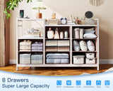 Casaottima Dresser for Bedroom with Charging Station, 52" Long Dresser with 8 Storage Drawers, Large Fabric Dressers Chests of Drawers with Shelves, Pink Casaottima