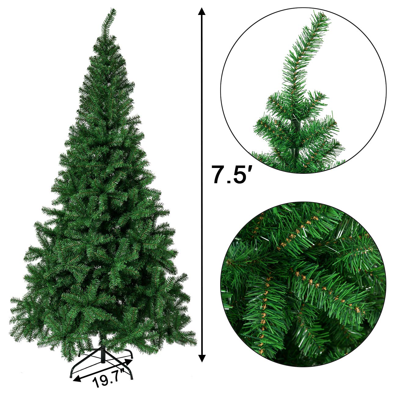 Sunnyglade 7.5 FT Premium Artificial Christmas Tree 1400 Tips Full Tree Easy to Assemble with Christmas Tree Stand (7.5ft)