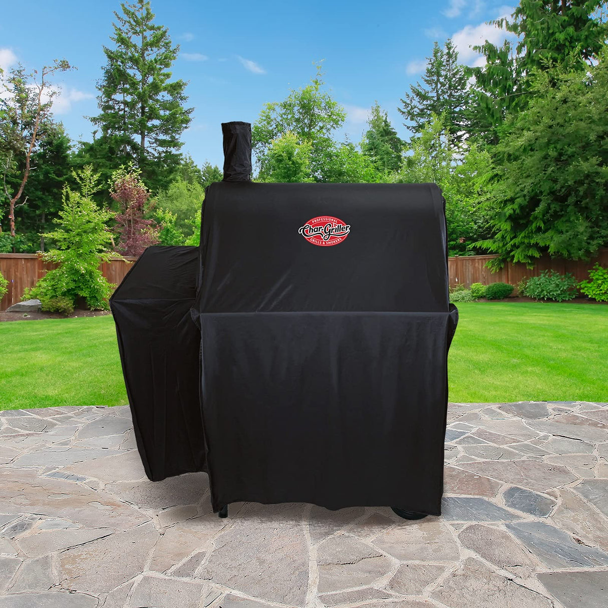 Char-Griller® Durable Polyester Grill and Smoker Cover with Waterproof Material, PVC Lining, and Extendable Design in Black, 46"L x 23"W x 48.5"H, Model 5555 Char-Griller