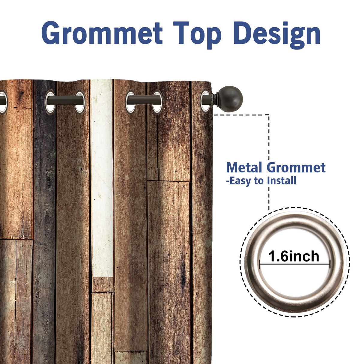 Jekeno Rustic Wooden Blackout Curtains Brown Wood Hardwood Floor Plank Board Door of Farmhouse Village Rural Lodge Retro Decor for Bedroom Living Room Grommet Window Drapes 2 Panel Set, 52"x84" Jekeno