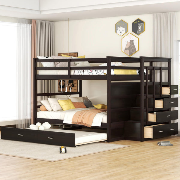 Harper & Bright Designs Full Over Full Bunk Bed with Storage, Wooden B ...