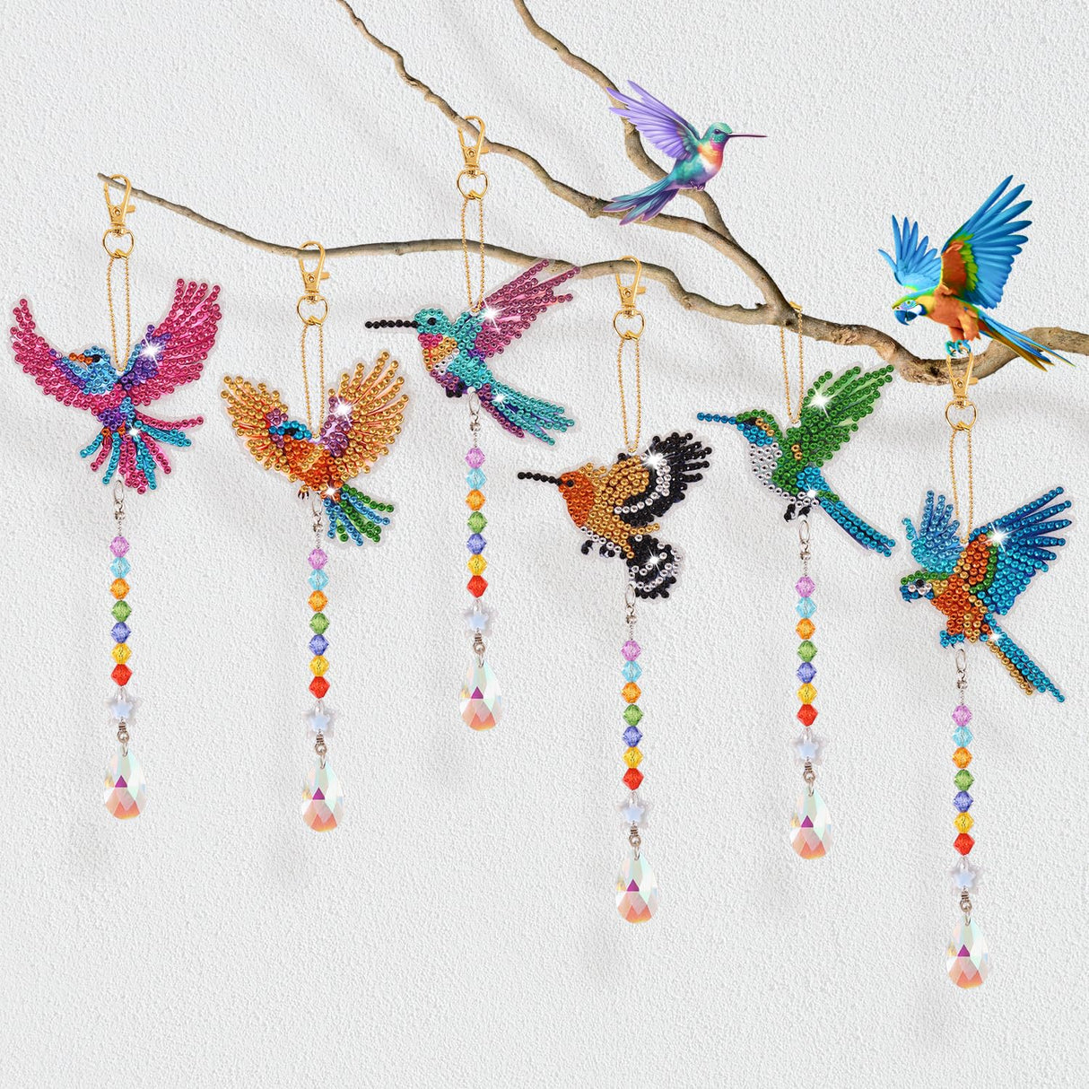 6 Pcs Diamond Painting Wind Chimes Rhinestone Hummingbird Diamond Art Suncatcher Double Sided 5D DIY Diamond Painting Kits for Adults Christmas Ornament Best Gifts for Mom VYRANA