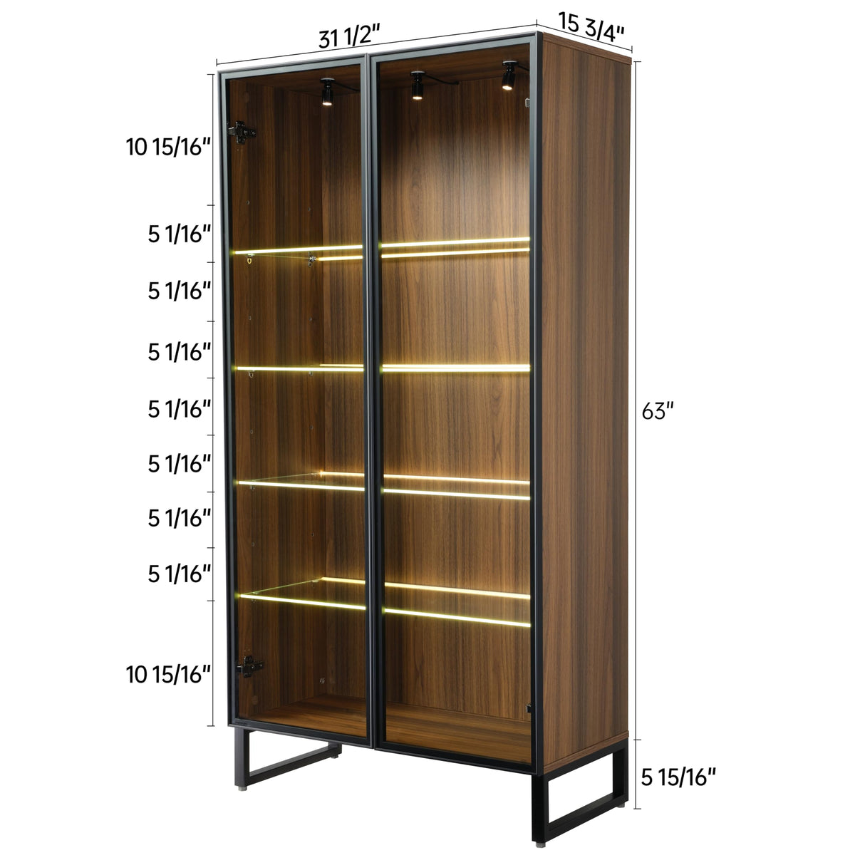 EUREKA ERGONOMIC Curio Cabinet with LED Lights, 4-Tier Adjustable Shelves Display Storage Cabinet Tempered Glass Door Tall Showcase for Collectibles Figurines Home Office Living Room Bedroom, Walnut EUREKA ERGONOMIC