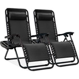 Best Choice Products Set of 2 Adjustable Steel Mesh Zero Gravity Lounge Chair Recliners w/Pillows and Cup Holder Trays - Black Best Choice Products