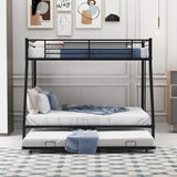 Twin Over Full Bunk Beds with Trundle, Metal Trundle Bed Frame with Safety Rails and Ladder for Bedroom, Black Flieks
