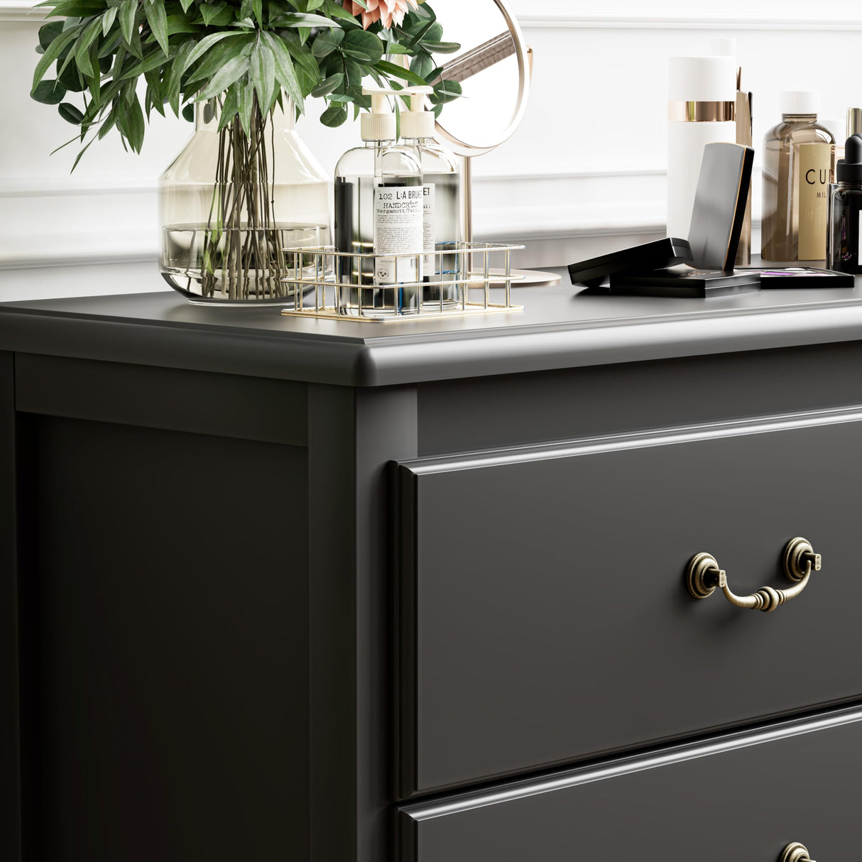 HOUROM Black Dresser for Bedroom, Modern Style 7 Drawer Double Dresser with Vintage Gold Antique Handles, Dresser and Chest of Drawers, Hallway 7 Drawer Dresser, Antique Black HOUROM