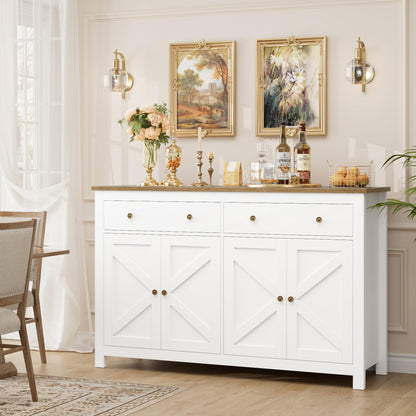 FOTOSOK Sideboard Buffet Cabinet with Storage, 55.1" Large Buffet Cabinet Kitchen Cabinet with 2 Drawers and 4 Doors, Farmhouse Coffee Bar Cabinet Buffet Table Sideboard Cabinet for Kitchen