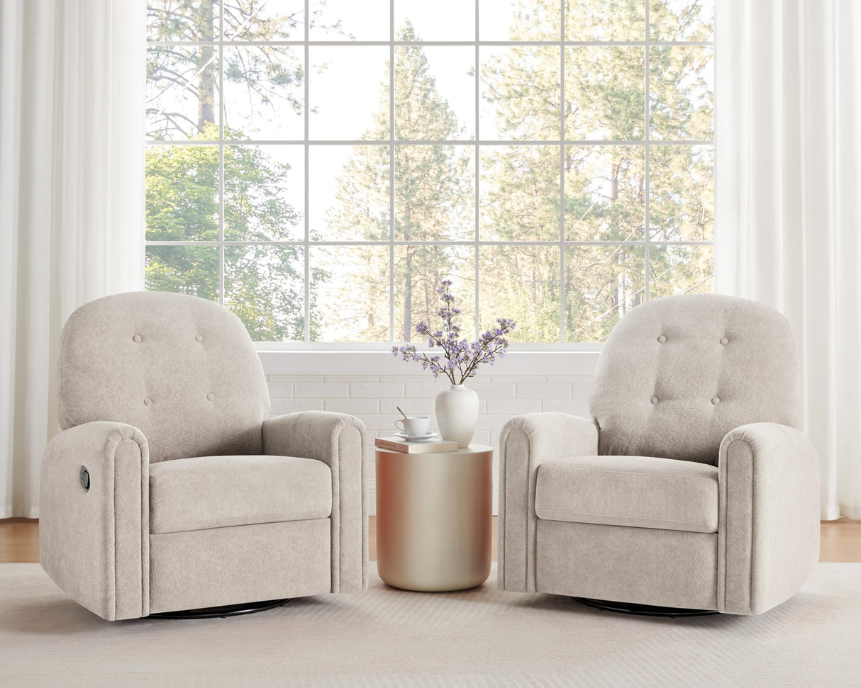 VANOMi 360 Swivel Rocker Recliner Chair, Nursery Rocking Chair with Tufted Backrest, Manual Recliner Chairs for Small Spaces, Upholstered Glider Nursing Chair for Living Room, Bedroom (Camel) VANOMi