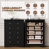 Flamaker Tall Dresser for Bedroom, 5 Drawer Dresser, Wood Dressers, Wide Chest of Drawer, Storage Drawers, Storage Organizer for Closet, Hallway (Black) Flamaker