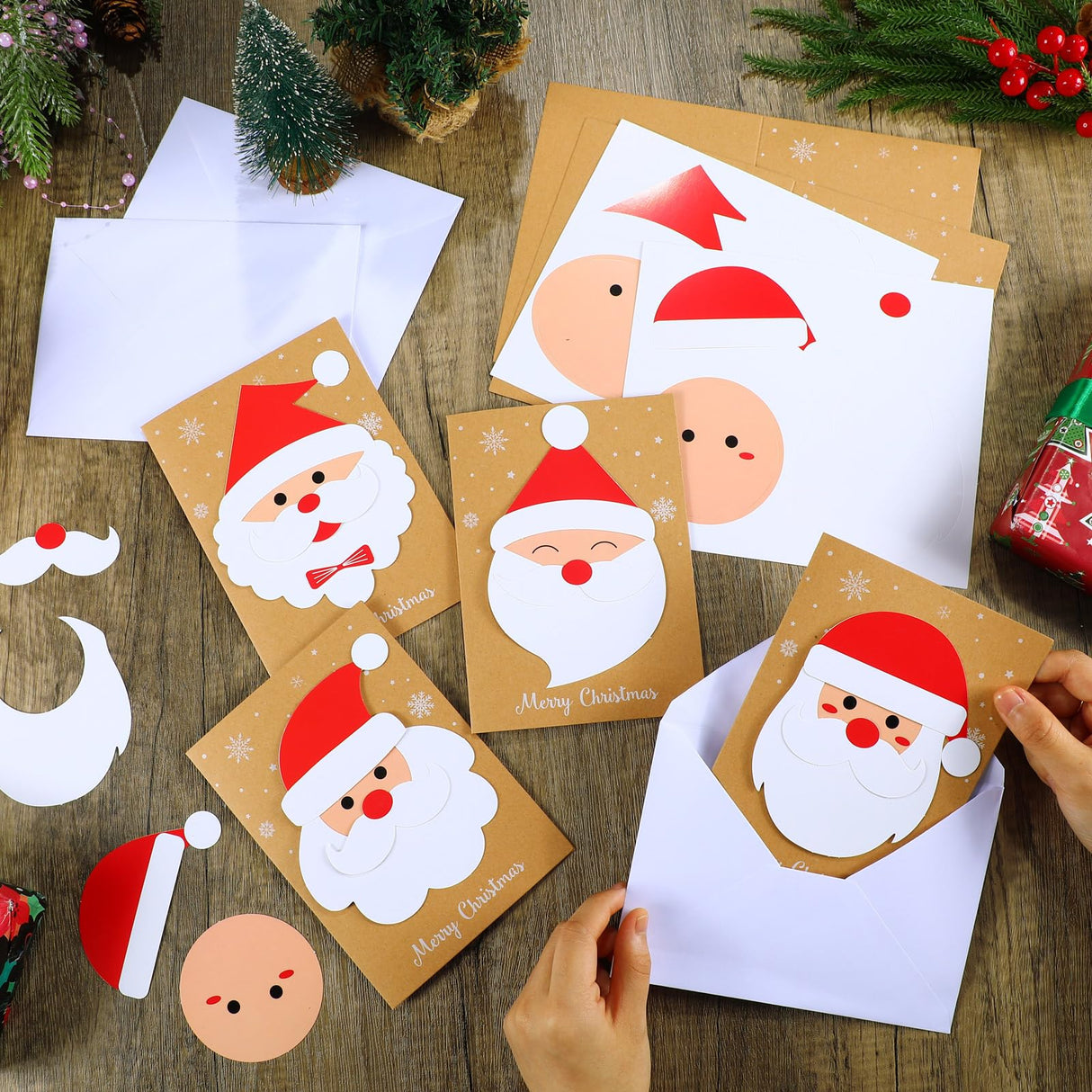 Dispowreath 24 Pcs DIY Christmas Card Making Kits with Envelopes DIY Christmas Craft Make Your Own Santa Claus Greeting Card Making Supplies for Holiday Xmas Party Decoration Favor Dispowreath