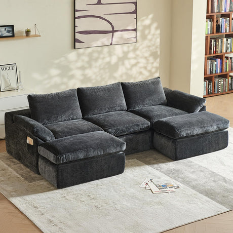 Vamcheer Modular Sectional Cloud Couch, Utra Soft U Shaped Couch with 2 Movable Ottoman, Deep Seat Boneless Couches for Living Room Bedroom, No Assembly Required, Grey Vamcheer