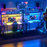 iSunirm 55 Gaming Desk with Hutch, Large Computer Desk with LED and Charging Station, Home Office Desk with Pegboard, Power Outlet, Storage and Monitor Stand, 55.2'' Gamer Desk PC Table, White iSunirm