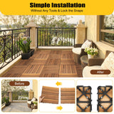 36pcs Hardwood Interlocking Patio Deck Tiles, 12"x12" All Weather Balcony DIY Flooring Tiles Acacia Waterproof Wood Flooring Tiles Portable Snap Click Together Patio Tiles for Indoor or Outdoor use DDYOOK