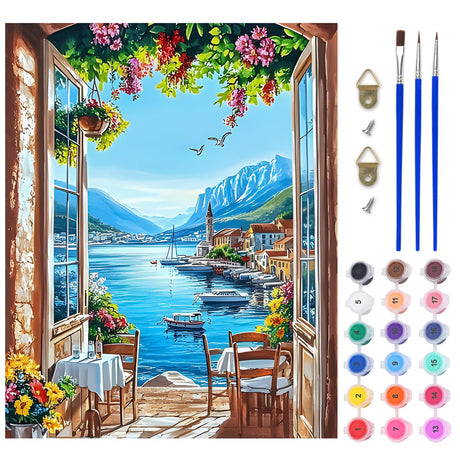Lxmsja Sea View Paint by Numbers Kit for Adults, Coastal Nature Acrylic Paint by Numbers for Adults Beginner, DIY Craft Supplies Oil Painting Kits for Home Wall Decor 16x20 inch (No Frame) Lxmsja
